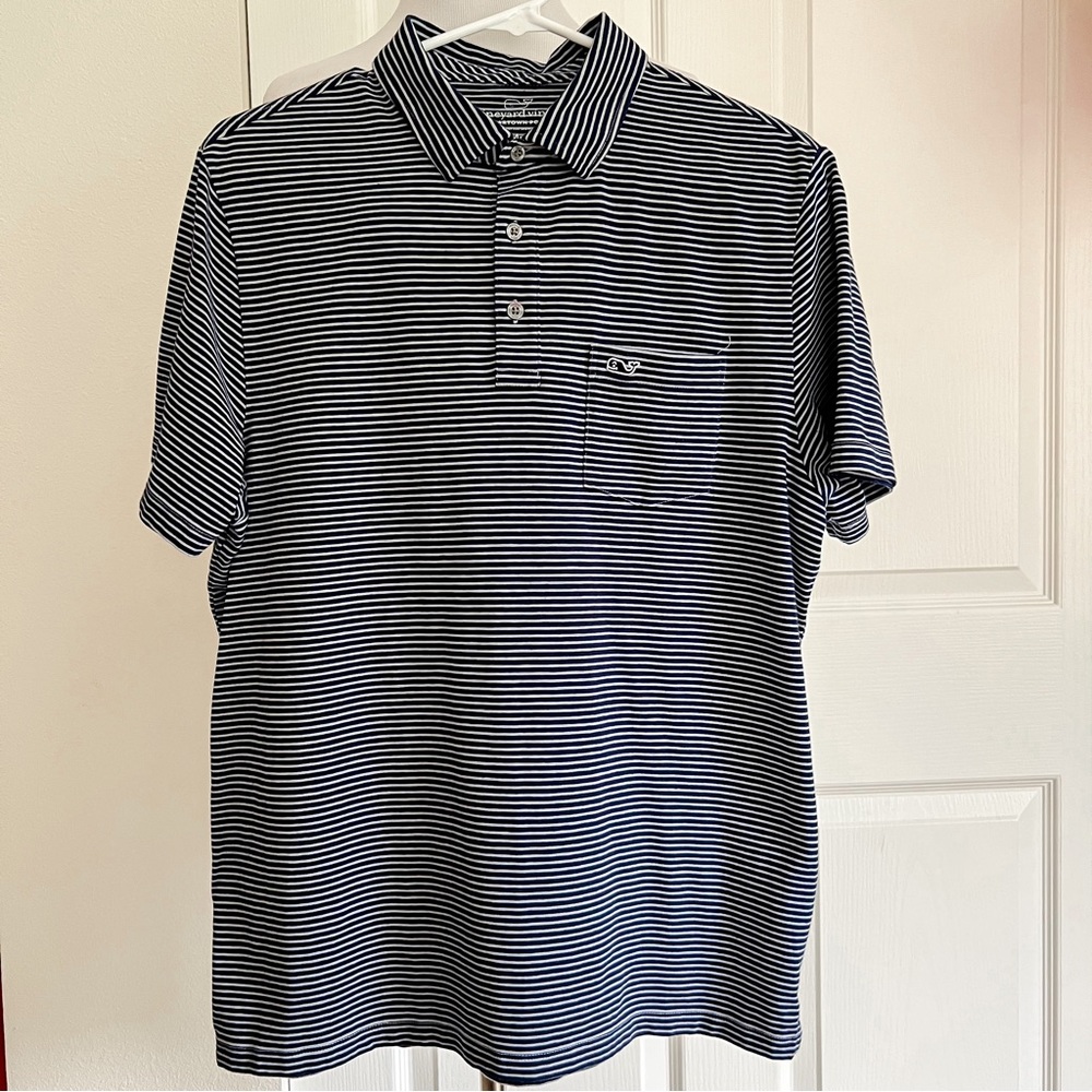 Vineyard Vines Edgartown Blue and White Striped Polo Mens Sz Medium
